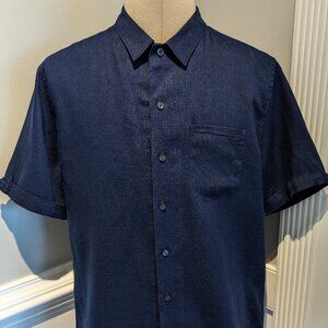 Baird McNutt Linen Murano Short Sleeve Shirt Men's Slim fit Large Dark Blue
